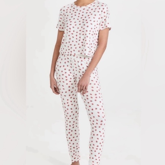 Plush Revolve Women's White Strawberry Pajamas Size M NWT; comes w/ headband - Picture 1 of 12